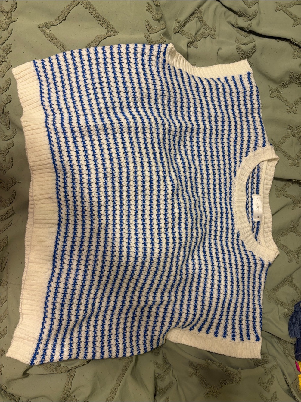 Knit Mix White Sweater with Blue Stripes